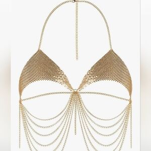 Gold Chain Halter Top, One Size